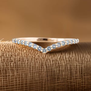 London Blue Topaz Curve Wedding Band, Half Eternity Ring, Stacking Matching Band, Minimalist Ring, Half Circle V Band, Promise Ring, Custom