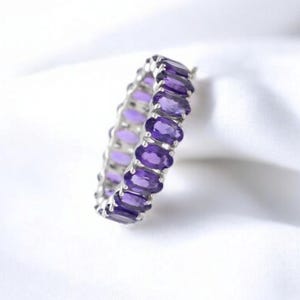 Amethyst Full Eternity Band - Oval Cut Amethyst Ring - Amethyst Stack Band - February Birthstone Wedding Band - Amethyst Gift Ring For Her
