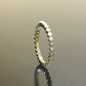 Natural Opal Wedding Band, Vintage Opal Band, Gold Opal Ring, Full Eternity Ring, October Birthstone, Stacking Matching Band, Gift for Her