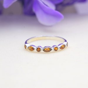 Citrine Engagement Ring, Citrine Half Eternity Ring, Sterling Silver Band, Stacking Matching Band, Dainty Ring, Anniversary Gift For Her