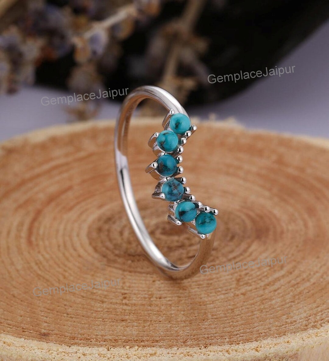 Turquoise Band, Silver Turquoise Ring, Turquoise Wedding Band, Curved ...