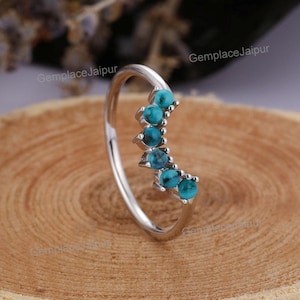 Alliance turquoise, bague turquoise argentée, alliance turquoise, bague turquoise incurvée, jonc assorti, bague cadeau d&#39;anniversaire pour elle