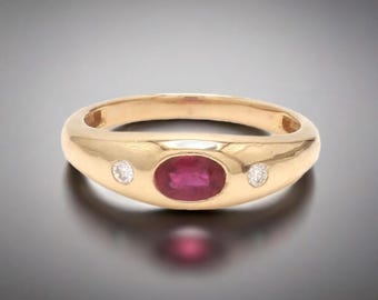 14k Ruby Ring, Solid Gold Ruby Wedding Band for Women, Minimalist Gemstone Ring, July Birthstone, Vintage Ruby Signet Ring, Christmas Gift