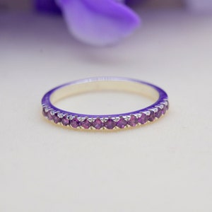 Natural Amethyst Wedding Band, Sterling Silver Band, Amethyst Half Eternity Ring, Stacking Band, Matching Band, February Birthstone Ring