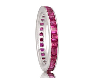 Ruby Band, Full Eternity Ruby Band, Stacking Band, Sterling Silver Band Women, Ruby Jewelry, Anniversary Band, Stacking Band, Gift For Her