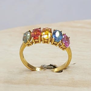 Rainbow Sapphire Ring, 14k Gold Natural Multi Colored Sapphire Stone Half Eternity Ring, Sapphire Wedding Ring, Statement Ring, Gift for her