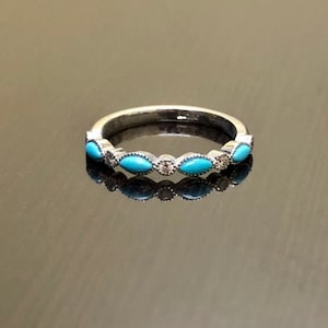 Alliance turquoise, alliance turquoise, jonc en argent sterling 925, demi-anneau éternité, bague vintage, bague à superposer, cadeau d&#39;anniversaire pour elle
