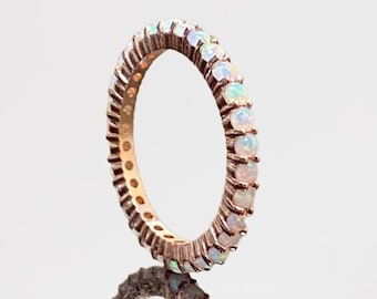 Anillo de ópalo natural, anillo vintage de ópalo, anillo de boda de ópalo, anillo de ópalo de oro rosa, anillo delicado de ópalo, anillo con piedra de nacimiento de octubre, anillo a juego