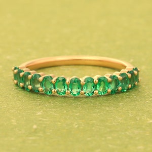 14k Emerald Band Ring, Half Eternity Wedding Band Women, Oval Cut Gemstone Ring, Dainty Stacking Ring, Green Gemstone Ring, Mother Day Gifts