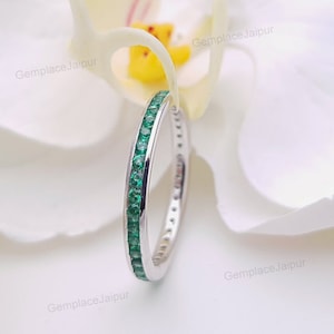 Emerald Band, Eternity Band, Matching Band Ring, Dainty Stacking Ring, Emerald Wedding Band, Anniversary Ring, Emerald Birthstone Ring