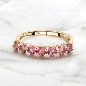Pink Tourmaline Ring, Tourmaline Wedding Ring, Tourmaline Half Eternity Ring, Stacking Ring, October Birthstone, Anniversary Gift For Her