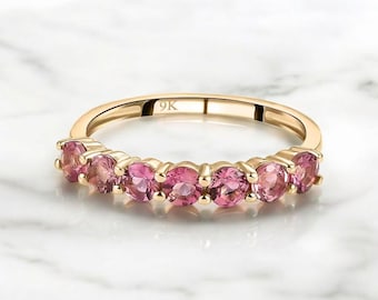 Pink Tourmaline Ring, Tourmaline Wedding Ring, Tourmaline Half Eternity Ring, Stacking Ring, October Birthstone, Anniversary Gift For Her