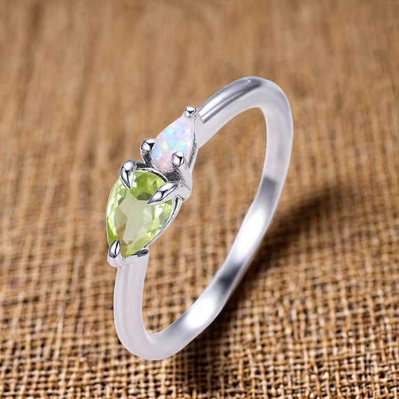 Vintage Opal Peridot Engagement Ring, Pear Cut Gems, Art Deco