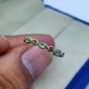 Peridot Citrine Band, Half Eternity Band, Sterling Silver Band, Peridot Wedding Band, Stacking Band, August Birthstone, Promise Ring