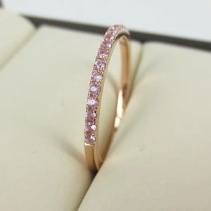 Natural Pink Sapphire Wedding Band, 14k Rose Gold Band, Sapphire Half Eternity Band, Stacking Band, Matching Band, Anniversary Gift For Her