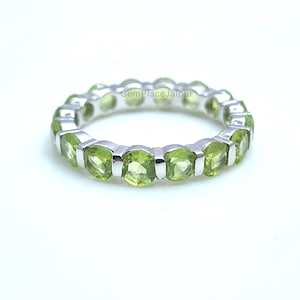 Peridot Wedding Band, 4mm Peridot Band, full Eternity Band, Stacking Ring, August Birthstone, Stacking Matching Band, Anniversary Gift Ring