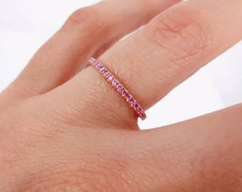 Natural Pink Sapphire Wedding Band, 14k Rose Gold Band, Sapphire Full Eternity Band, Stacking Band, Matching Band, Anniversary Gift For Her