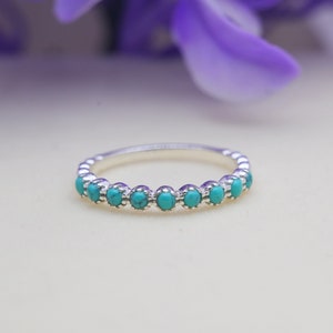 Turquoise Ring, Turquoise Engagement Ring, Sterling Silver Ring, Half Eternity Ring, Art Deco Ring, December Birthstone, Anniversary Gift