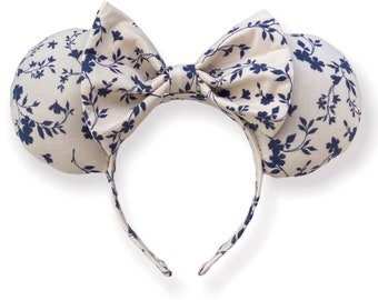 Cream Blue Floral Ears