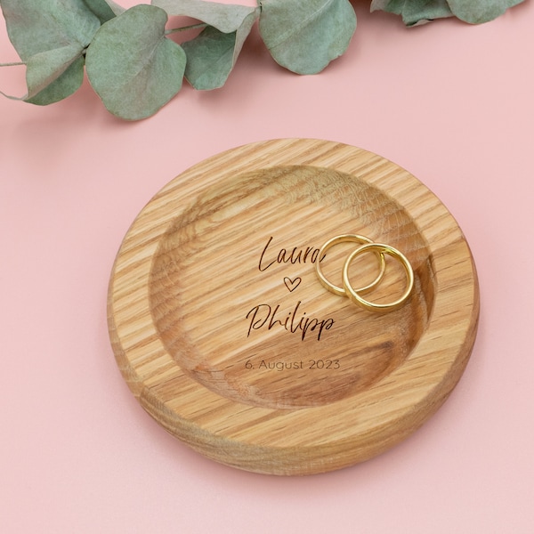 Ringschale aus Holz für Hochzeit | personalisiert mit Namen + Datum | Alternative zum Ringkissen | Trauung Standesamt, Kirche, freie Trauung