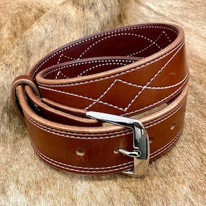 Cowboy Stitched Belt- Medium Brown