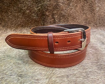 Double Stitched Work Belt- Medium Brown