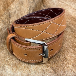 Cowboy Stitched Belt- Saddle Tan