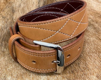 Cowboy Stitched Belt- Saddle Tan