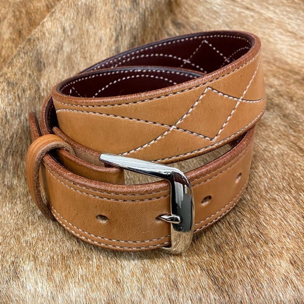 Cowboy Stitched Belt- Saddle Tan