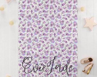 Personalized baby girl blanket with name, Minnie Purple floral girls baby blanket with name, personalized gift baby girl,  Baby Shower Gift