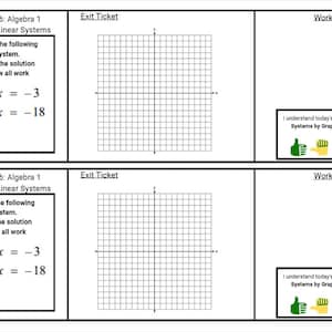 以下が含まれることがあります： 代数における線形システムのグラフ化に関する2つのワークシート。各シートには、プロット用のグリッド、解くべき方程式、生徒の名前のスペースがあります。レッスンへの理解度を評価するセクションもあります。