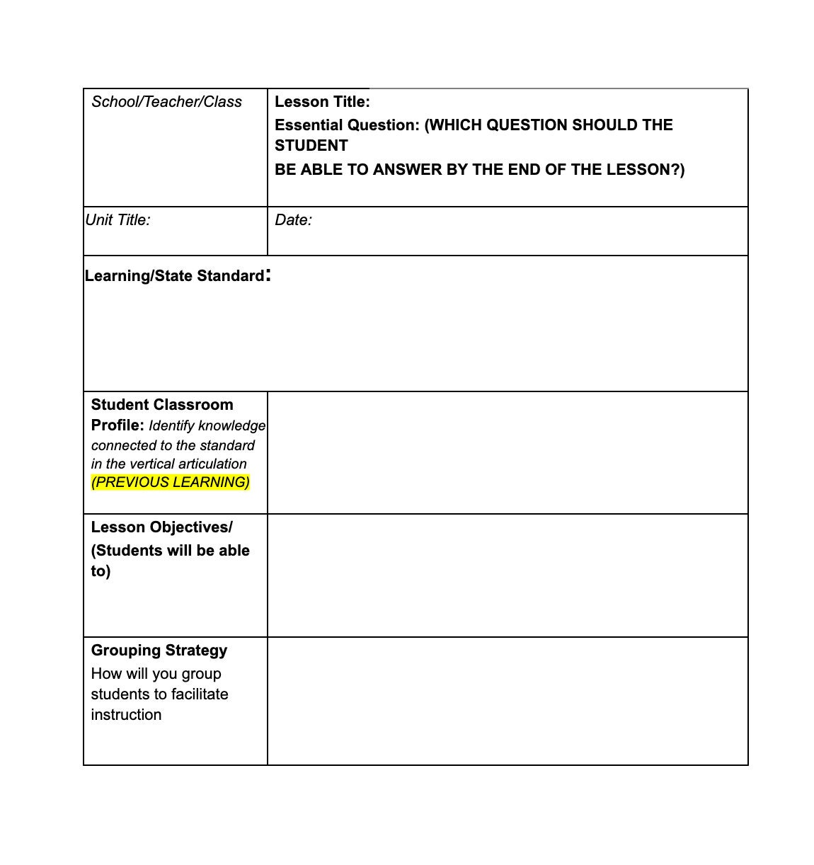 EDITABLE Individual Lesson Plan Template WORD DOCX Digital Lesson Plan