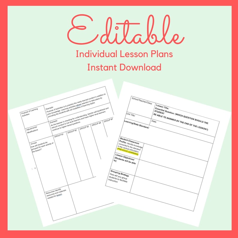 Editable Lesson Plan Template | Teacher Planner (word DOCX, Printable ...