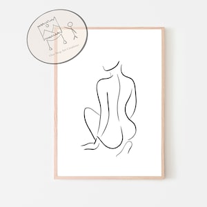 Sitting Woman, Line Drawing Woman, Woman Body Art, Feminist Print, One Line Art, Minimalist Art, Black and White Art, Digital Download