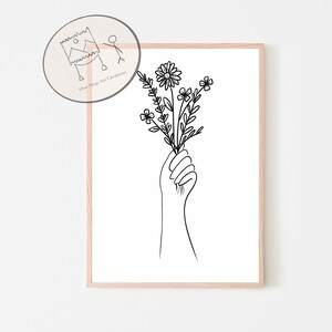 Bouquet of Flowers, Floral Print, Botanical Wall Art, Line Art Print, Minimalist Wall Art, Line Wall Art, One Line Art, Printable Wall Art
