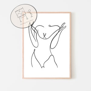 Woman in Swimsuit, Line Drawing Woman, Woman Body Art, Feminist Print, One Line Art, Minimalist Art, Digital Download