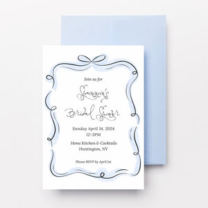 Coquette Bow Bridal Shower Invitation | Something Blue | Event Invite | | Instant Download | Editable Template | Printable | Wedding Shower