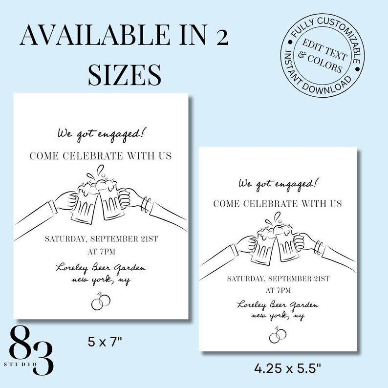 Beer Cheers Engagement Party Invite Invitation Template Wedding Hand