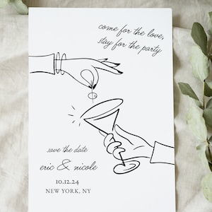 Martini Save the Date |Engagement Party Template | Wedding | Cocktail | Hand drawn Illustration | Double Sided | Editable | Instant Download