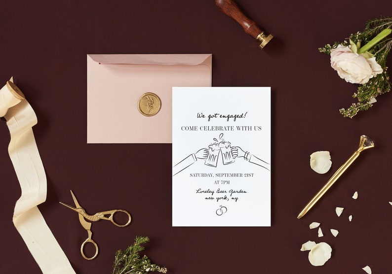 Beer Cheers Engagement Party Invite Invitation Template Wedding Hand