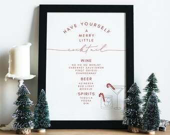 Holiday Party Bar Menu Template | Christmas Cocktail Party | Holiday Bar Menu