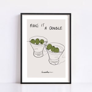 Martini Art Print | Bar Cart Decor Cocktail Poster | Kitchen Wall Art | Trendy Wall | Minimalist Elegant Sophisticated Retro Print