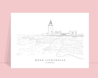 Hook Lighthouse Co Wexford skiss // irländskt tryck, Hook fyrkonst, irländsk väggkonst, Wexford konst, irländsk present, födelsedagspresent, årsdag