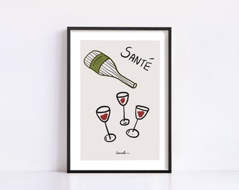 Wine Art Print | Bar Cart Decor Drinks Poster | Wine Art Print | Trendy Wall Art | Minimalist Elegant Retro Print | Cocktail Art Print
