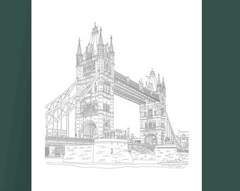 Tower Bridge Sketch | London Print | Gallery Wall Art | City Drawing Sketch | Architecture Drawing | Minimalist Wall Art | Cityscape Sketch