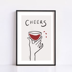 Wine Art Print | Bar Cart Decor Cocktail Poster | Kitchen Wall Art | Trendy Wall | Minimalist Elegant Sophisticated Retro Print