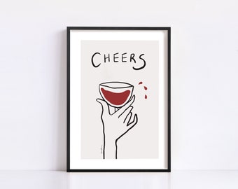 Wine Art Print | Bar Cart Decor Cocktail Poster | Kitchen Wall Art | Trendy Wall | Minimalist Elegant Sophisticated Retro Print