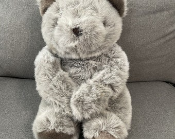 Vintage Modern Woman Teddy Bear 14" Gray Stuffed Plush Hanging Furry Soft Toy