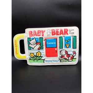 Vintage 1982 Johnson & Johnson Baby Bear Plays at Home Book Vinyl Plastic Bath