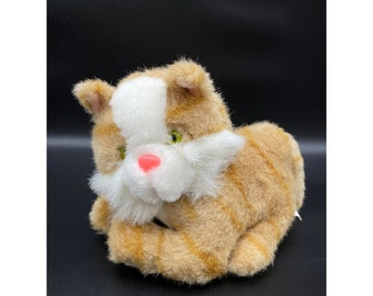 Vintage Tabby Cat 8" Orange Striped Stuffed Plush Kitten Green Eyes Feline Toy